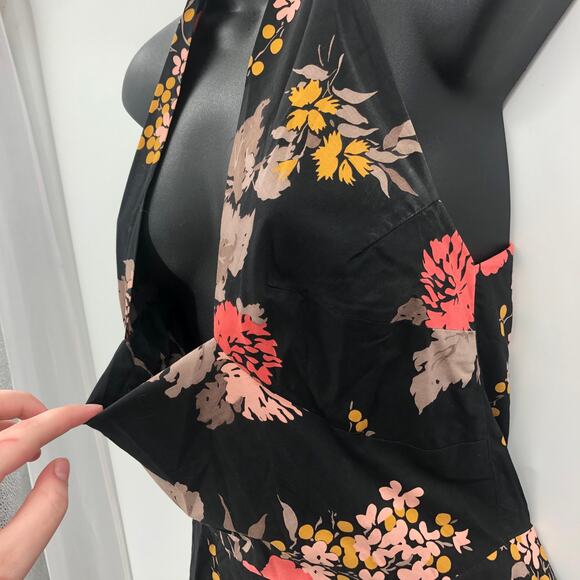 Vintage Sleeveless Belted Fit Flare Dress Halter Neck Backless Floral Circle - Picture 3 of 12